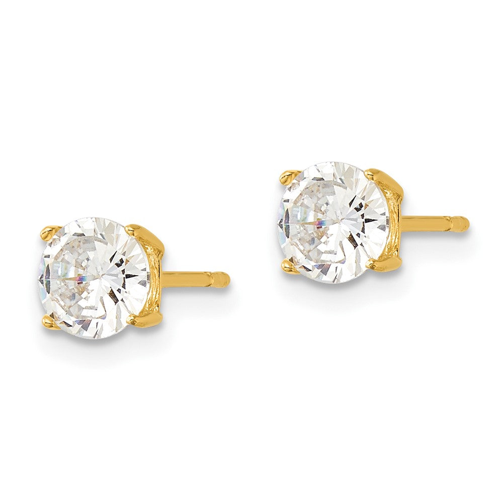 QE12180GP Sterling Silver Gold-tone Polished 6mm CZ Post Earrings