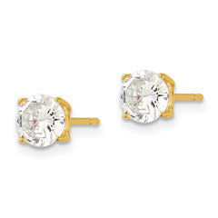 QE12180GP Sterling Silver Gold-tone Polished 6mm CZ Post Earrings