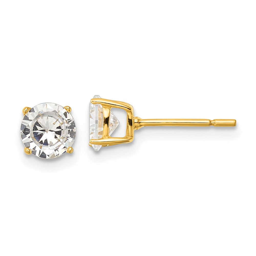 QE12180GP Sterling Silver Gold-tone Polished 6mm CZ Post Earrings