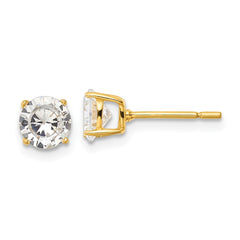 QE12180GP Sterling Silver Gold-tone Polished 6mm CZ Post Earrings