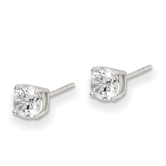 QE12181 Sterling Silver Polished 5mm Round CZ Stud Earrings