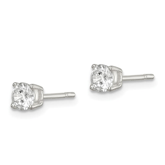 QE12182 Sterling Silver Polished 4mm Round CZ Stud Earrings