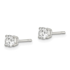 QE12182 Sterling Silver Polished 4mm Round CZ Stud Earrings