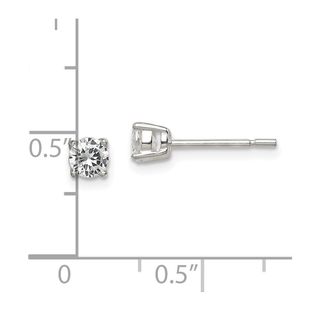 QE12182 Sterling Silver Polished 4mm Round CZ Stud Earrings