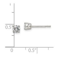QE12182 Sterling Silver Polished 4mm Round CZ Stud Earrings