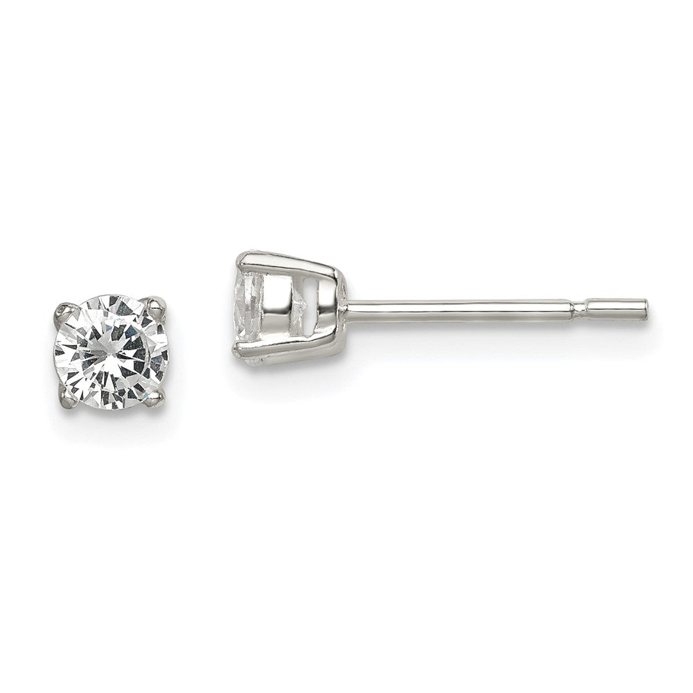 QE12182 Sterling Silver Polished 4mm Round CZ Stud Earrings