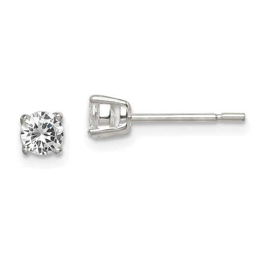 QE12182 Sterling Silver Polished 4mm Round CZ Stud Earrings