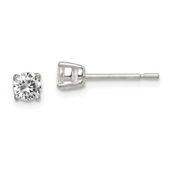 QE12182 Sterling Silver Polished 4mm Round CZ Stud Earrings