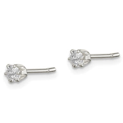 QE12185 Sterling Silver Polished 3mm Round CZ Stud Earrings