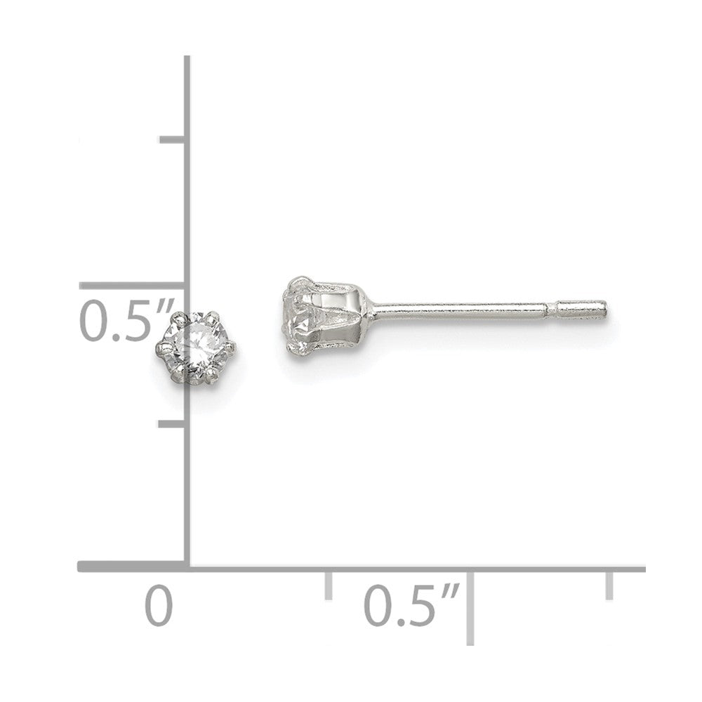 QE12185 Sterling Silver Polished 3mm Round CZ Stud Earrings