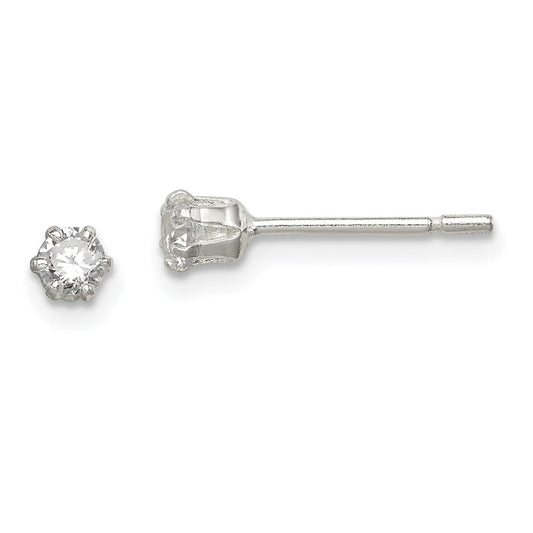 QE12185 Sterling Silver Polished 3mm Round CZ Stud Earrings