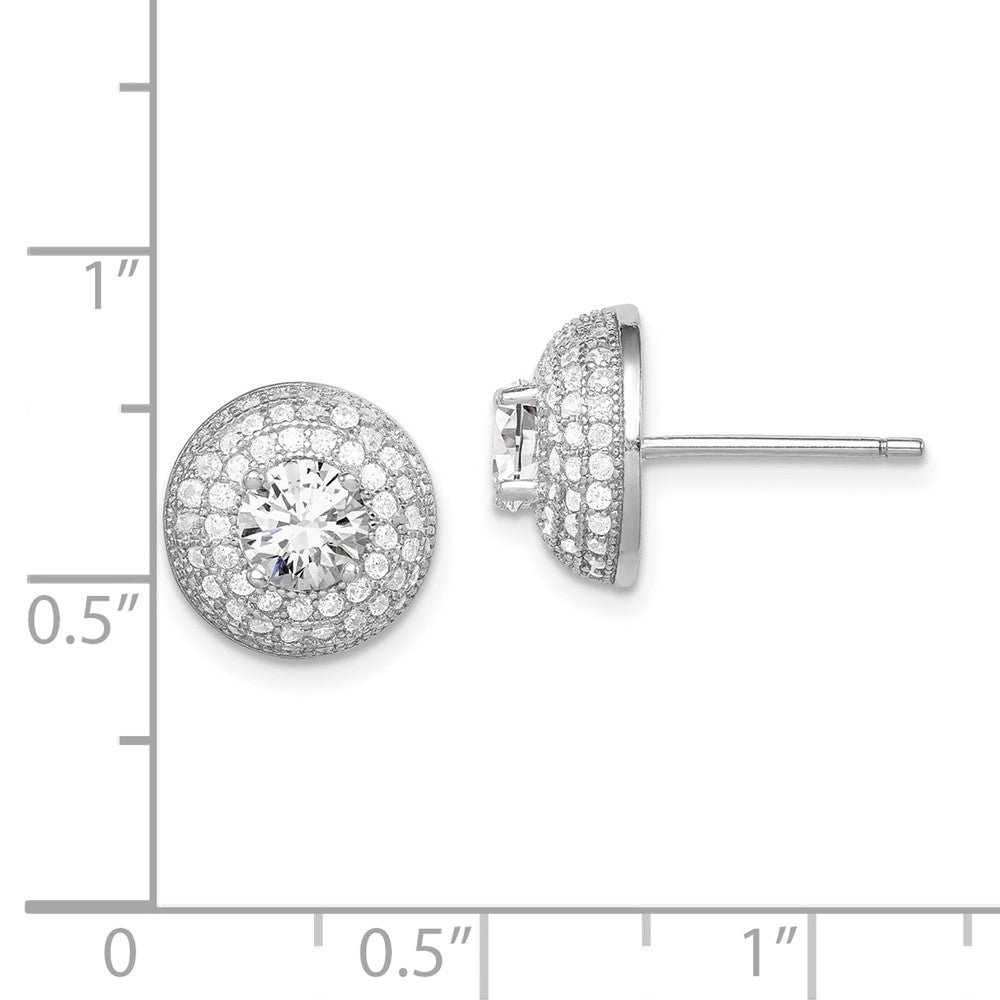QE12189 Sterling Silver Rhodium-plated Polished CZ Round Post Earrings