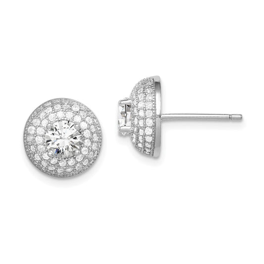 QE12189 Sterling Silver Rhodium-plated Polished CZ Round Post Earrings