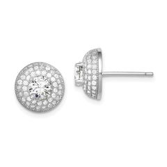 QE12189 Sterling Silver Rhodium-plated Polished CZ Round Post Earrings