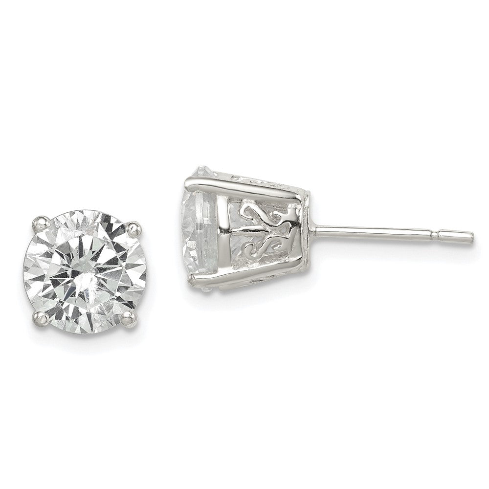 QE12191 Sterling Silver Polished 8mm Round CZ Swirl Basket Set Stud Earrings