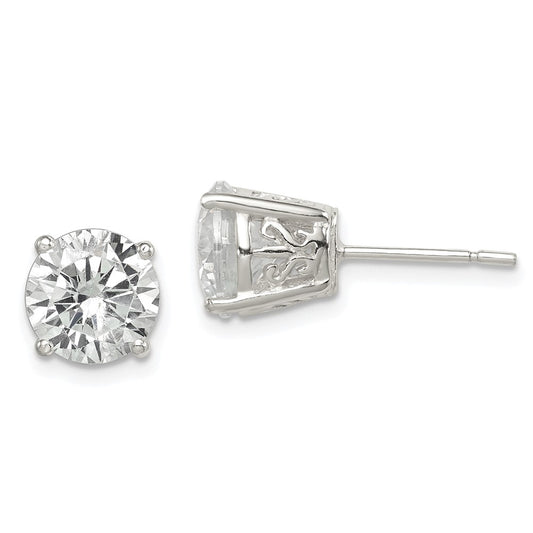 QE12191 Sterling Silver Polished 8mm Round CZ Swirl Basket Set Stud Earrings