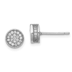 QE12206 Sterling Silver Rhodium-plated Polished Pav������ CZ 8mm Circle Post Earrings