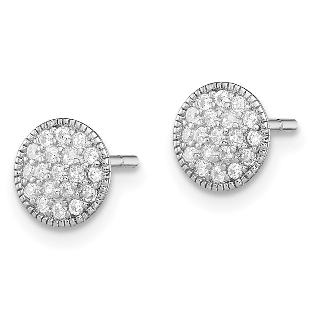 QE12207 Sterling Silver Rhodium-plated Polished Pav������ CZ 7mm Circle Post Earrings