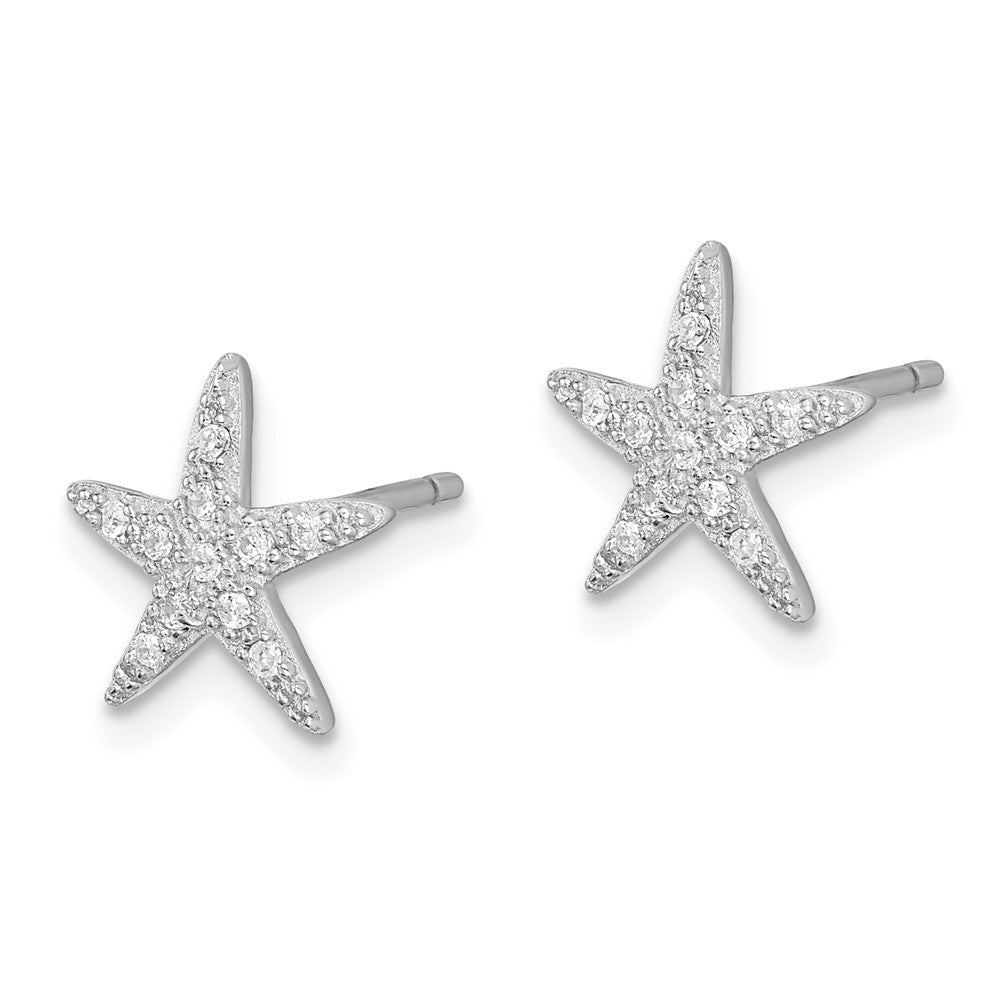 QE12214 Sterling Silver Rhodium-plated CZ Micro pav������ Starfish Post Earrings