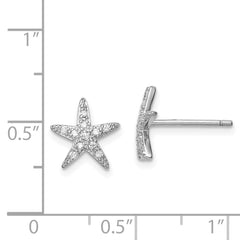 QE12214 Sterling Silver Rhodium-plated CZ Micro pav������ Starfish Post Earrings