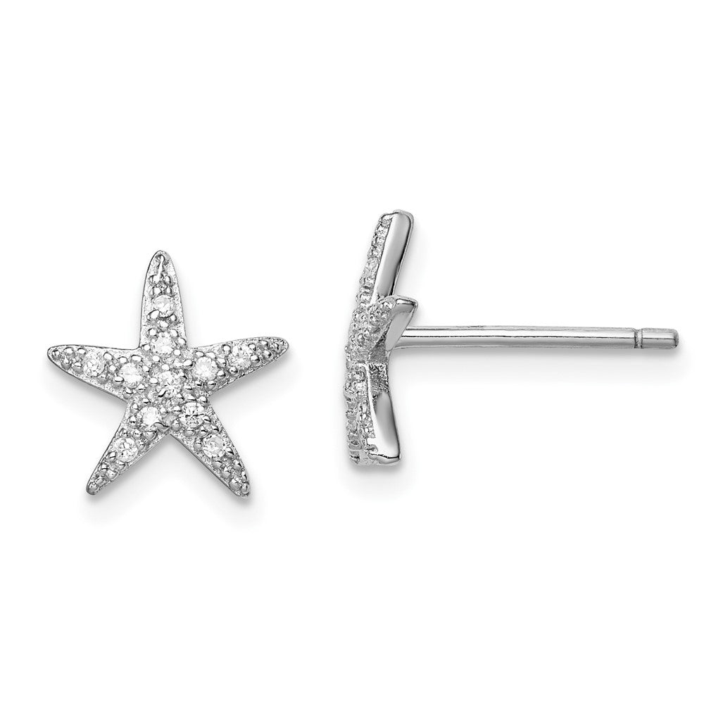 QE12214 Sterling Silver Rhodium-plated CZ Micro pav������ Starfish Post Earrings