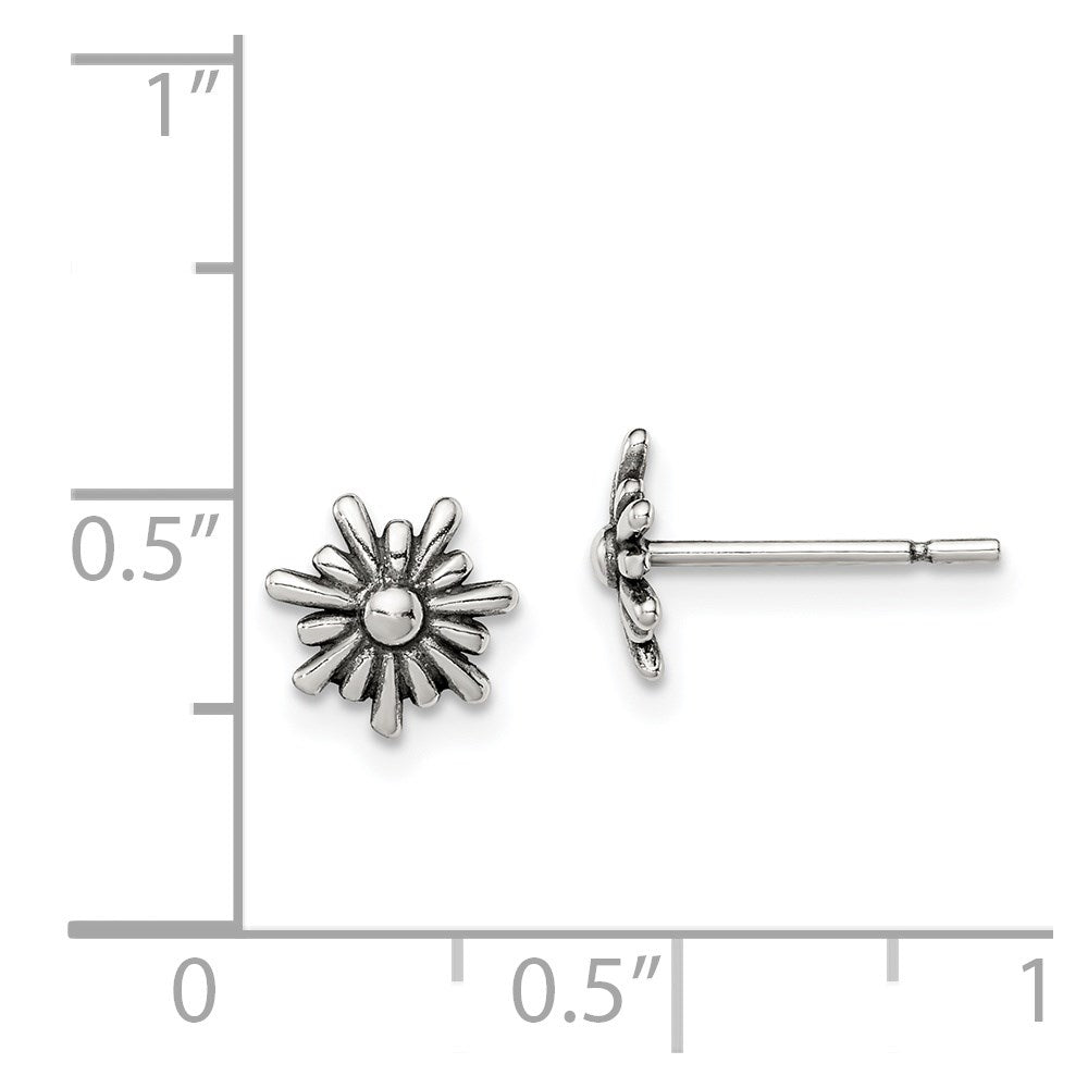 QE12225 Sterling Silver Polished and Antiqued Flower Post Earrings