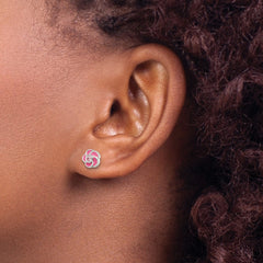 QE12237 Sterling Silver Polished Enamel Flower CZ Post Earrings