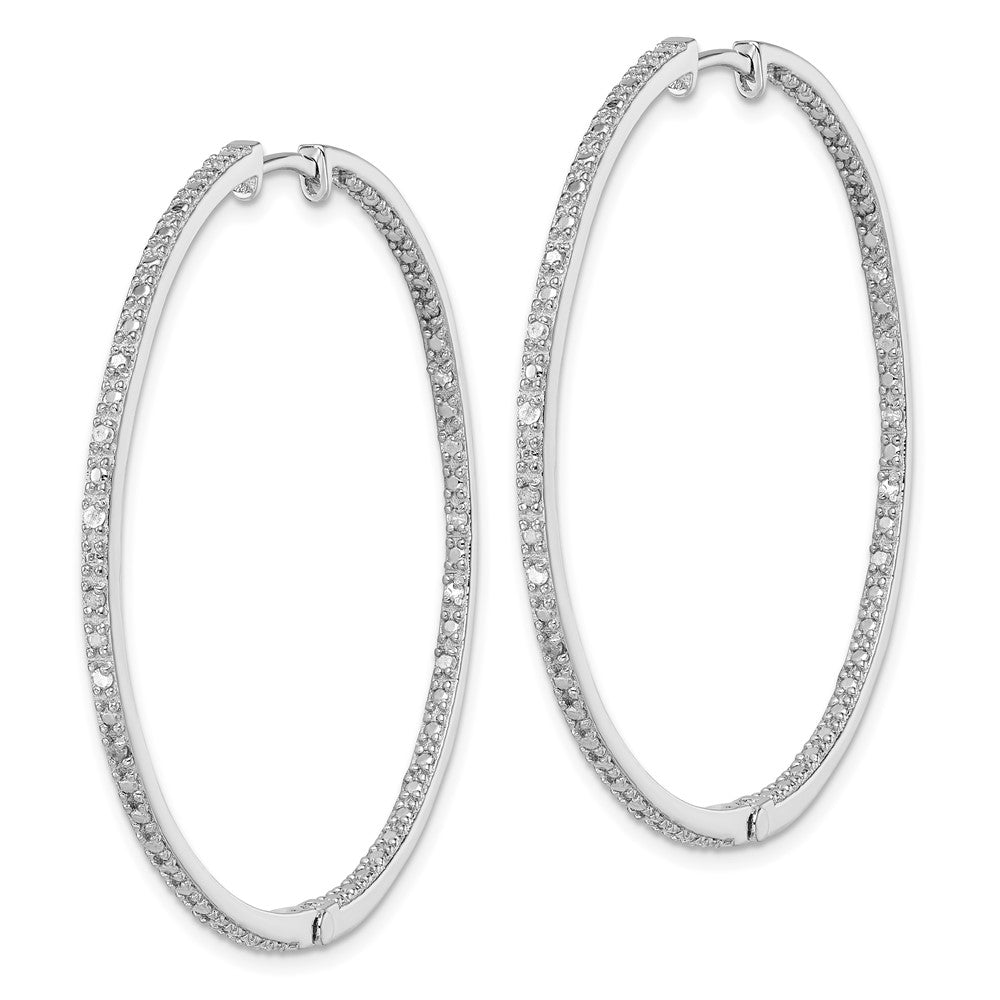 QE12250 Sterling Silver Rhodium-plated Diamond In & Out Hoop Earrings