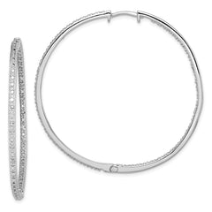 QE12250 Sterling Silver Rhodium-plated Diamond In & Out Hoop Earrings