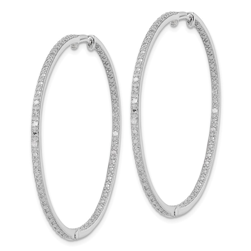 QE12251 Sterling Silver Rhodium-plated Diamond In & Out Hoop Earrings