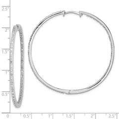 QE12251 Sterling Silver Rhodium-plated Diamond In & Out Hoop Earrings