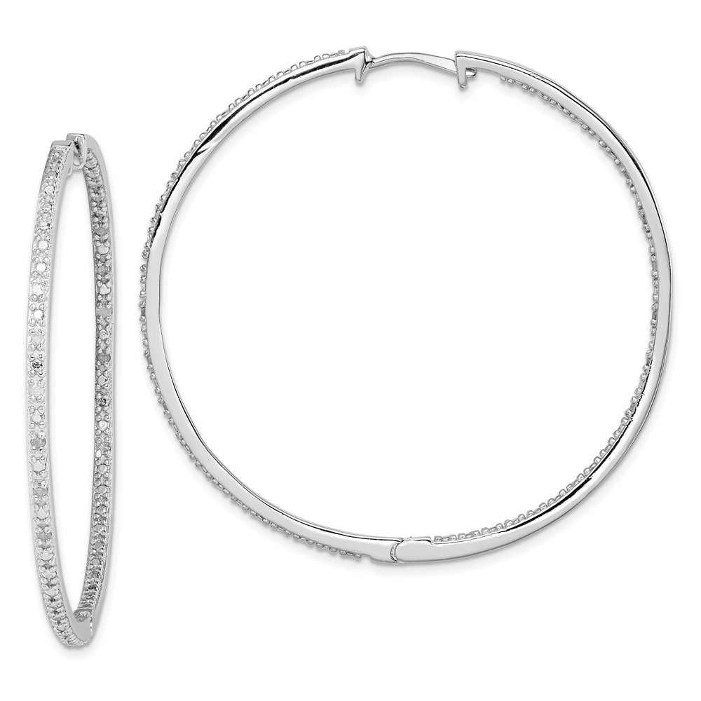 QE12251 Sterling Silver Rhodium-plated Diamond In & Out Hoop Earrings