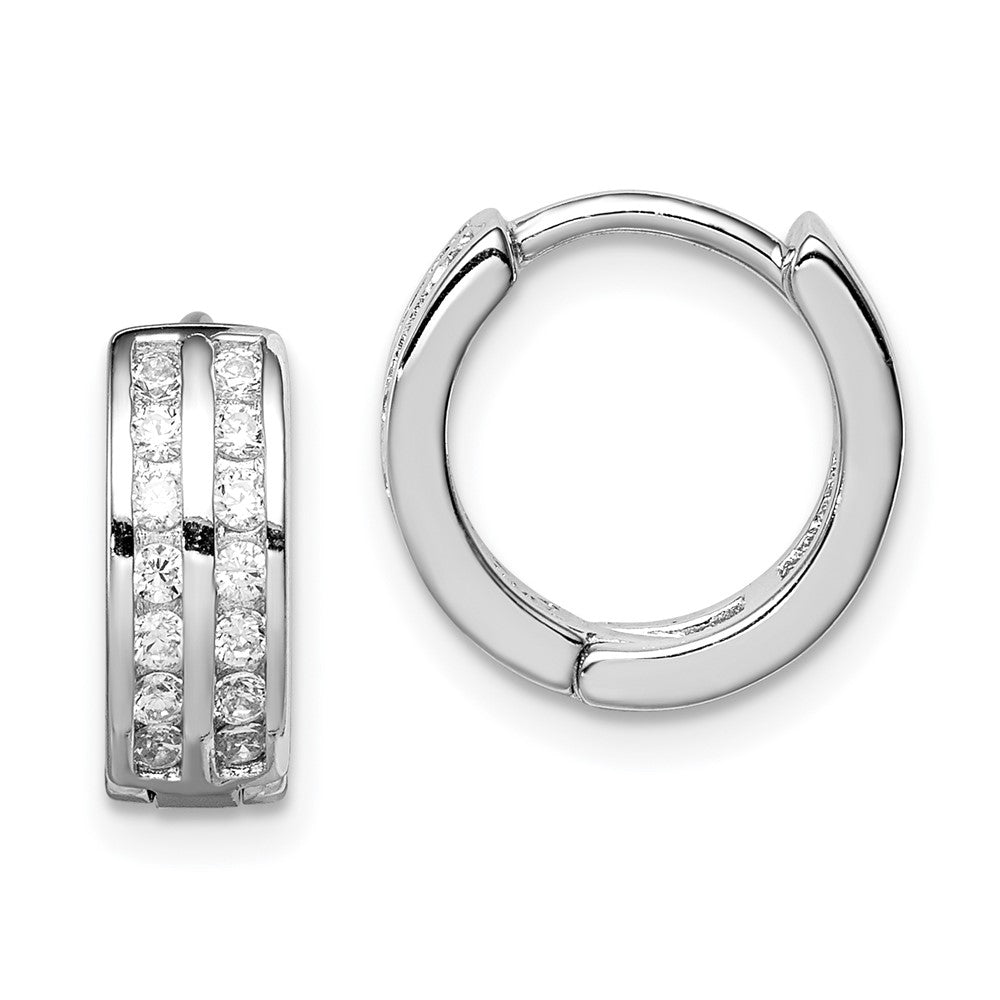 QE12257 Sterling Silver Polished Rhodium-plated Hinged Hoop Earrings