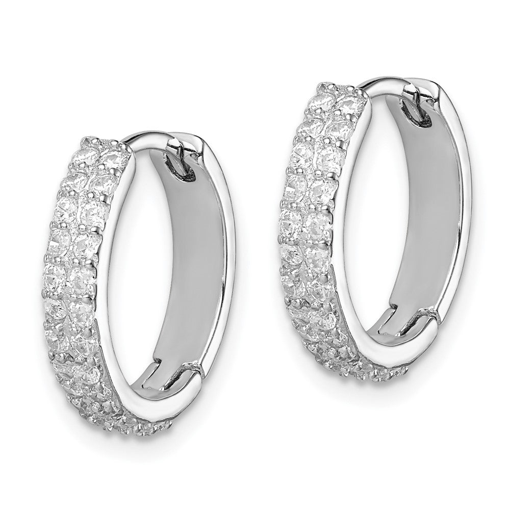 QE12258 Sterling Silver Polished Rhodium-plated Hinged Hoop Earrings