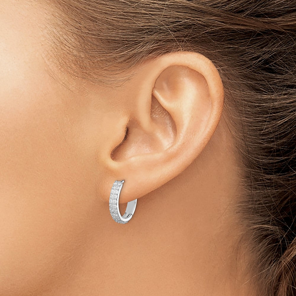 QE12258 Sterling Silver Polished Rhodium-plated Hinged Hoop Earrings