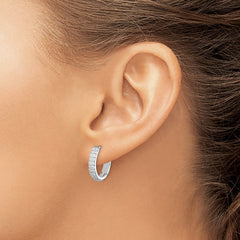 QE12258 Sterling Silver Polished Rhodium-plated Hinged Hoop Earrings