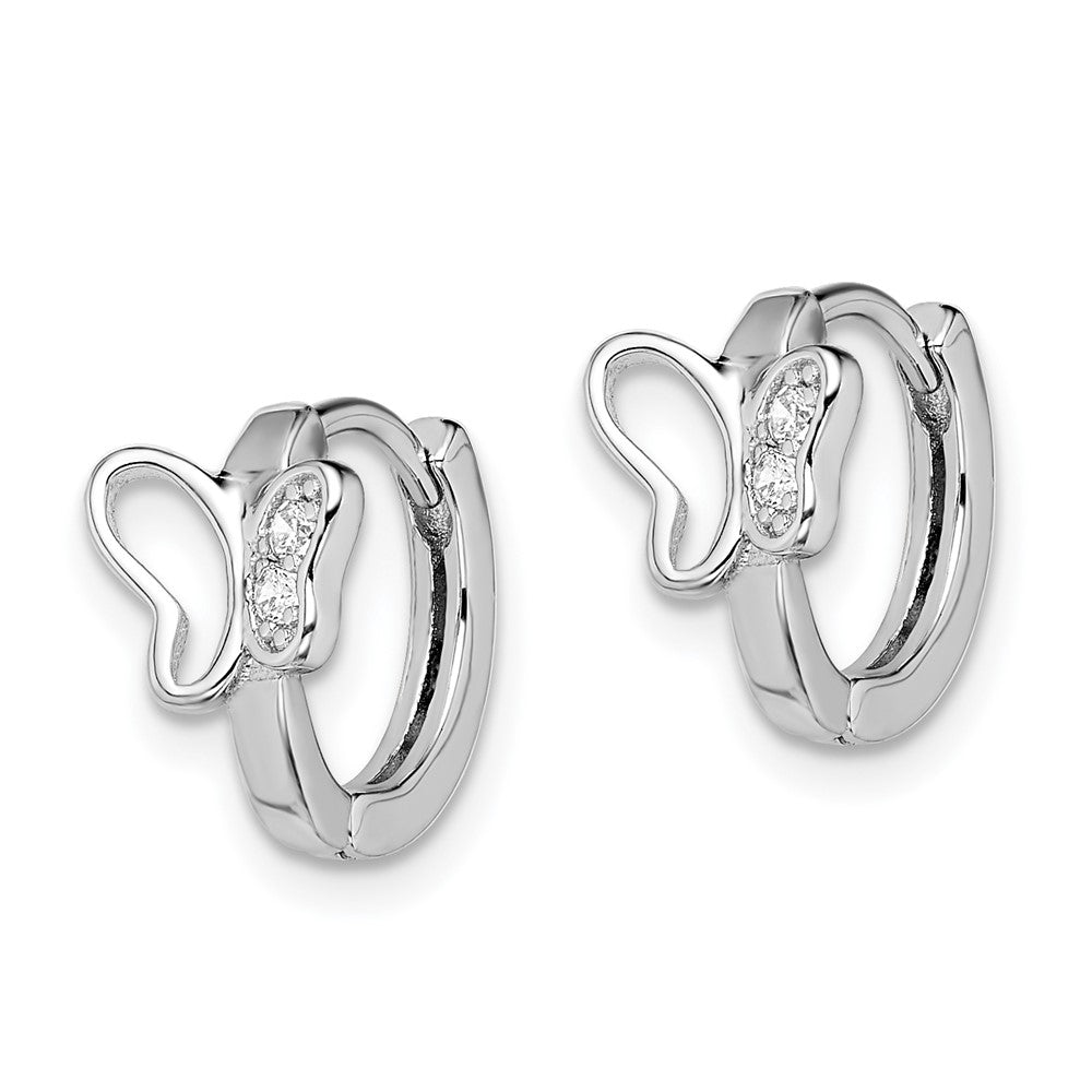 QE12270 Sterling Silver Rhodium-plated Polished CZ Butterfly Hoop Earrings