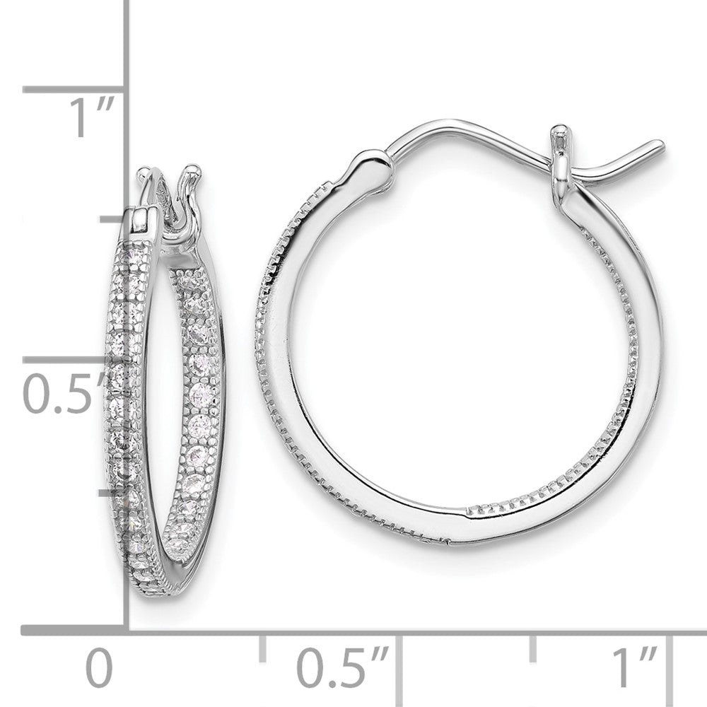 QE12272 Sterling Silver Rhodium-plated CZ 15mm In/Out Hoop Earrings