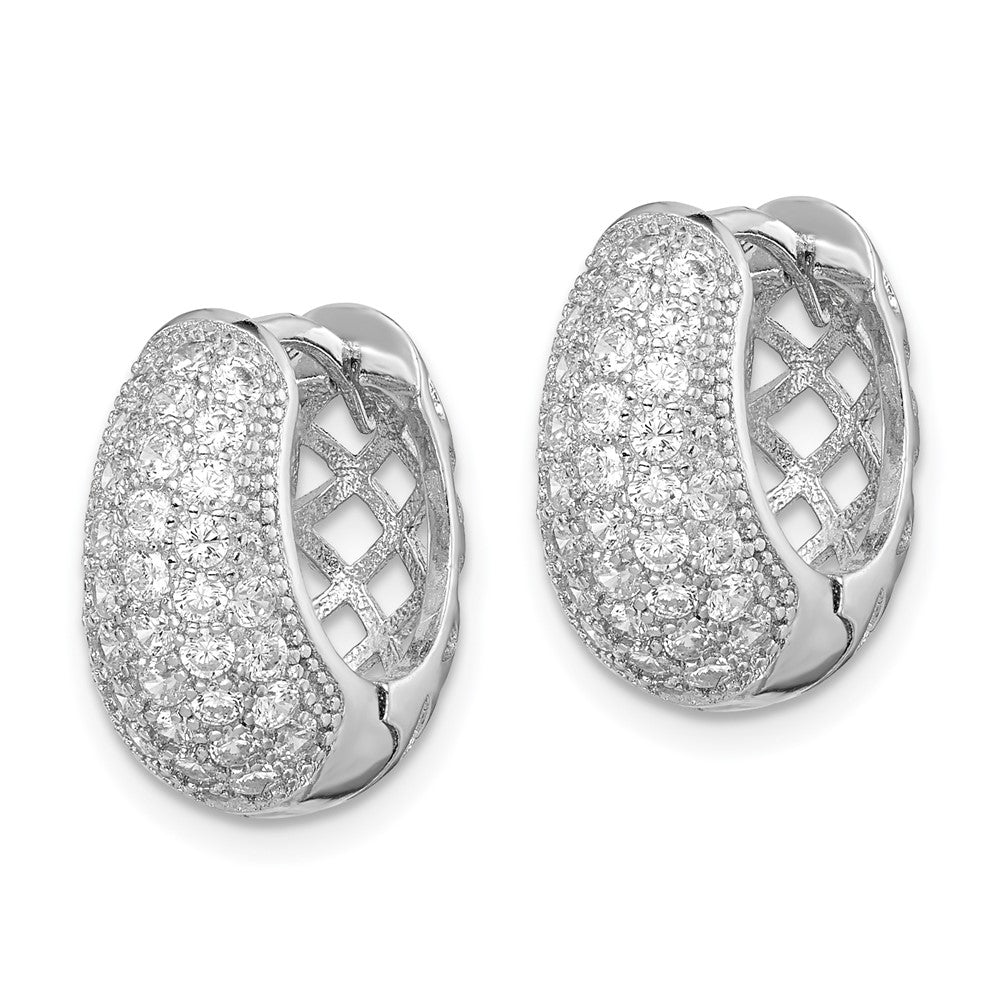 QE12276 Sterling Silver Rhodium-plated CZ Hinged Hoop Earrings