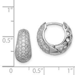 QE12276 Sterling Silver Rhodium-plated CZ Hinged Hoop Earrings