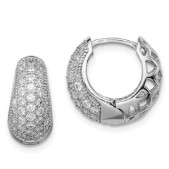 QE12276 Sterling Silver Rhodium-plated CZ Hinged Hoop Earrings