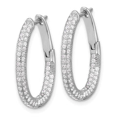 QE12277 Sterling Silver Rhodium-plated CZ In/Out Hinged Post Hoop Earrings