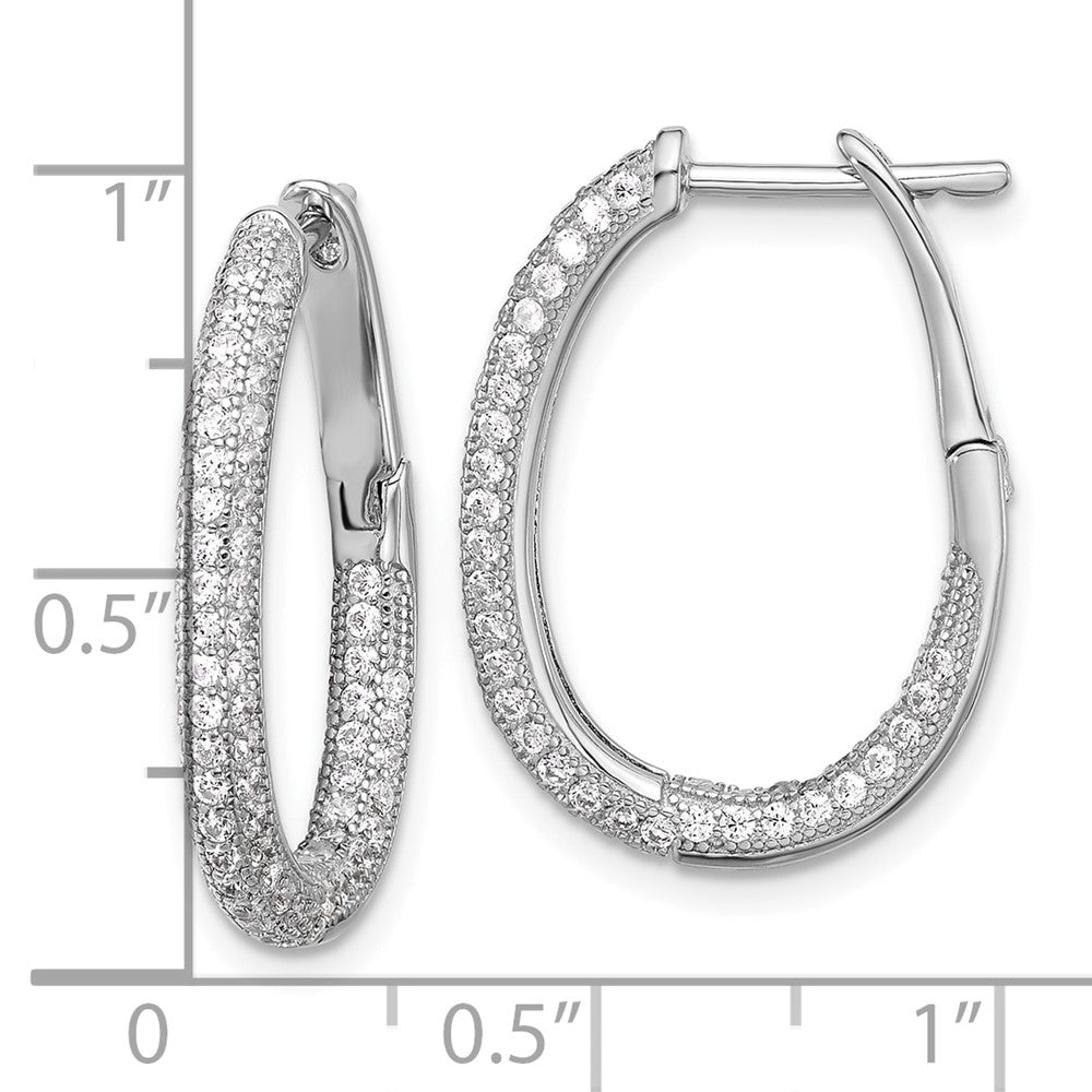 QE12277 Sterling Silver Rhodium-plated CZ In/Out Hinged Post Hoop Earrings