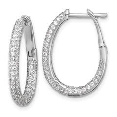 QE12277 Sterling Silver Rhodium-plated CZ In/Out Hinged Post Hoop Earrings