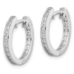QE12278 Sterling Silver Rhodium-plated In/Out Pav������������������ Hinged Hoop Earrings