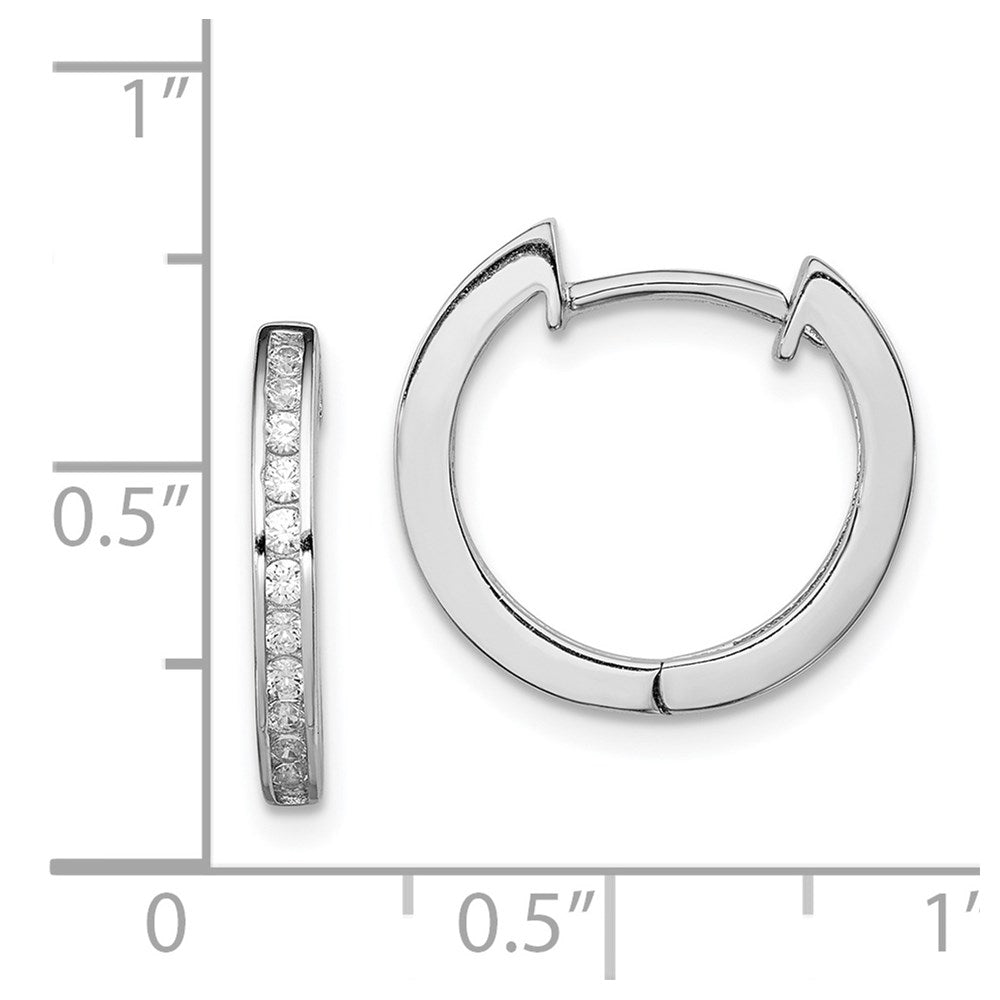 QE12278 Sterling Silver Rhodium-plated In/Out Pav������������������ Hinged Hoop Earrings