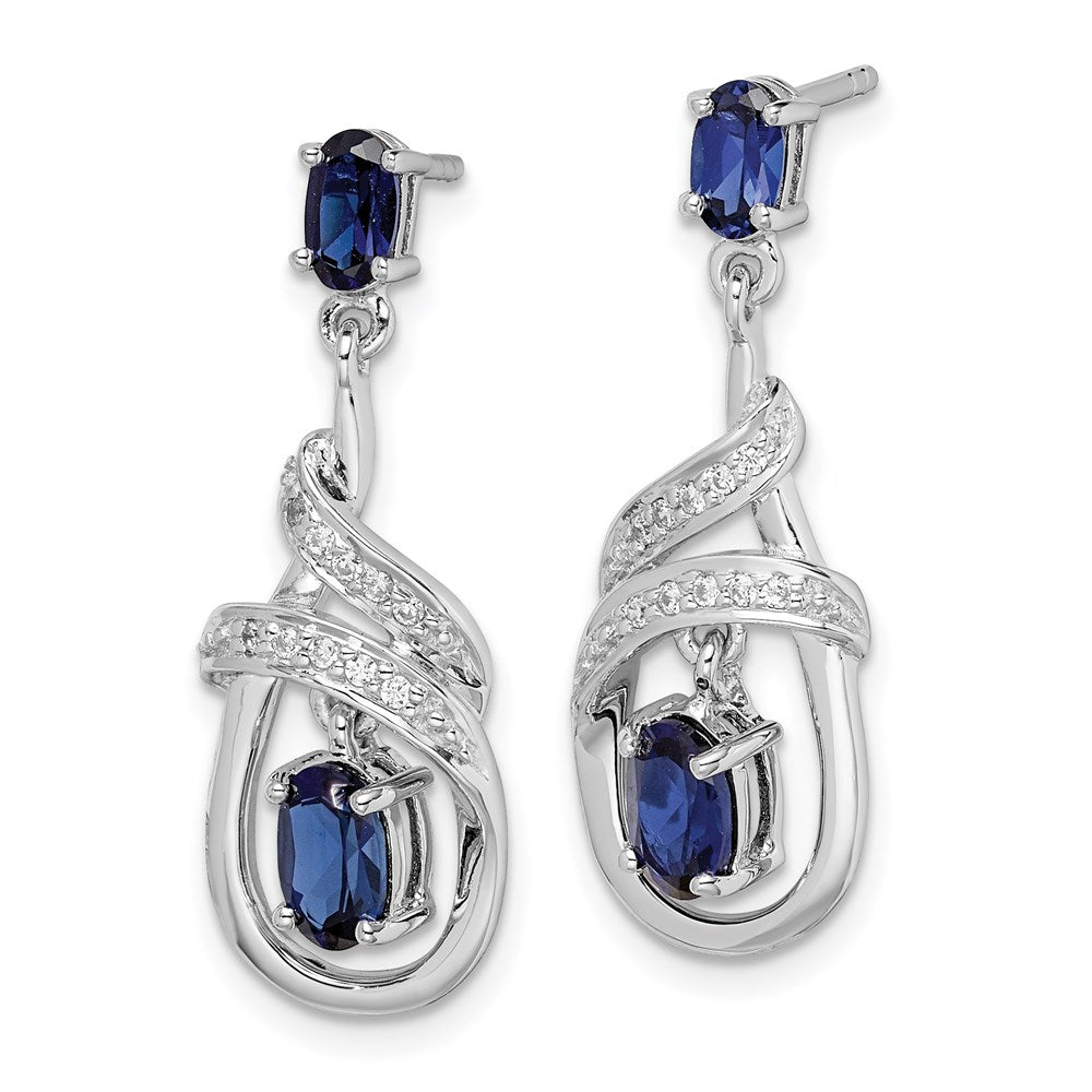 QE12306 Sterling Silver Rhodium-plated Lab Created Sapphire CZ Post Earrings