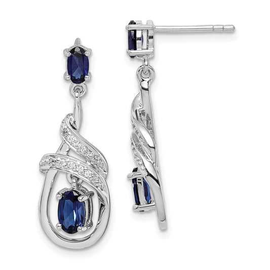 QE12306 Sterling Silver Rhodium-plated Lab Created Sapphire CZ Post Earrings