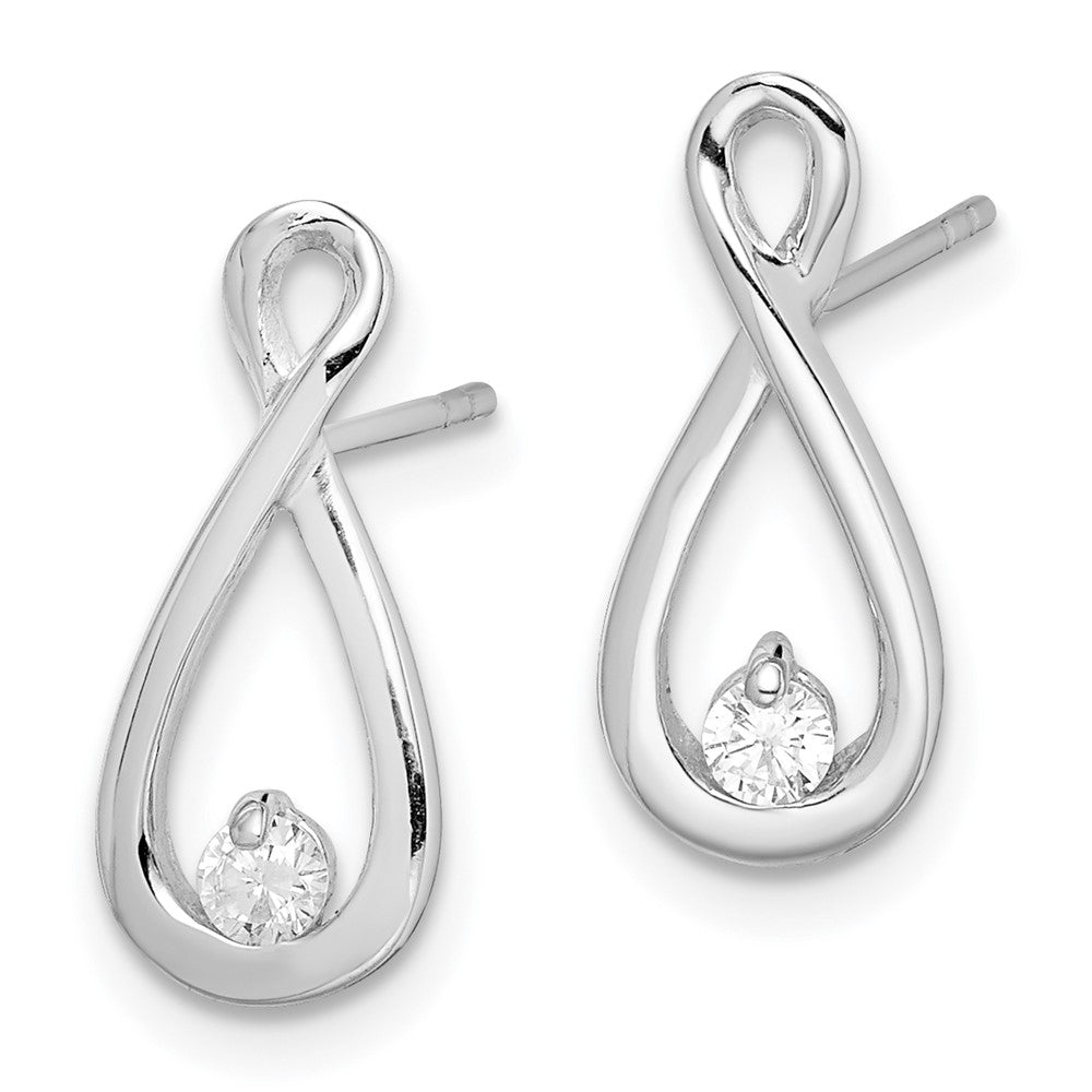 QE12313 Sterling Silver Rhodium-plated Polished CZ Infinity Post Earrings