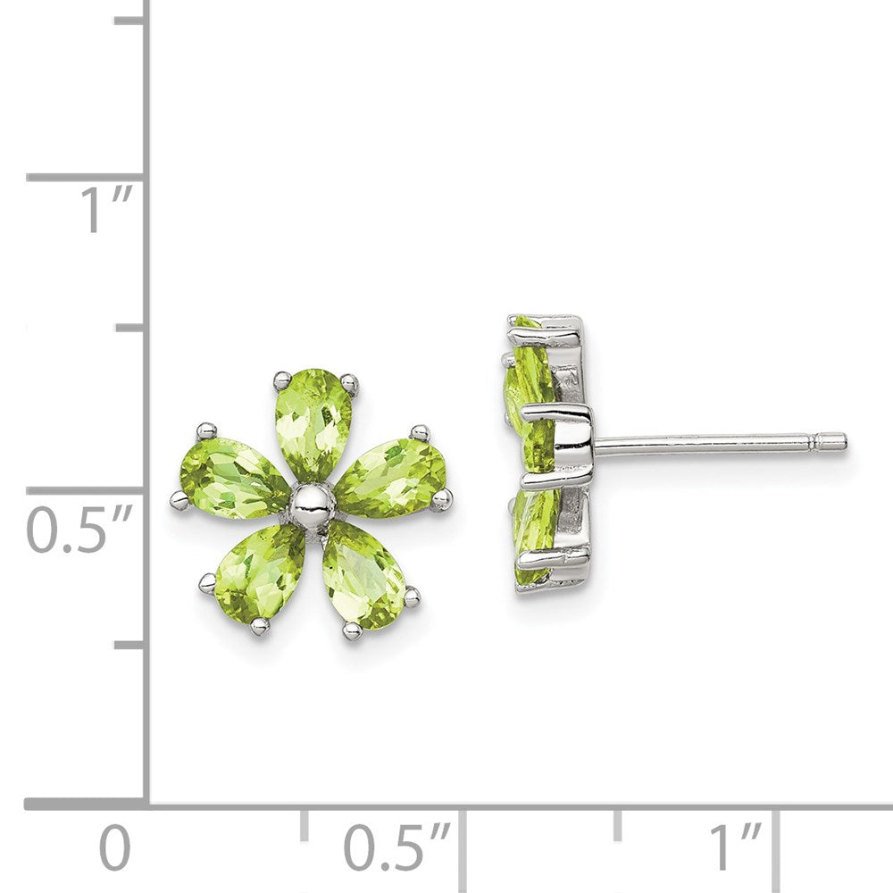 QE1233 Sterling Silver Rhodium Plated Peridot Floral Earrings